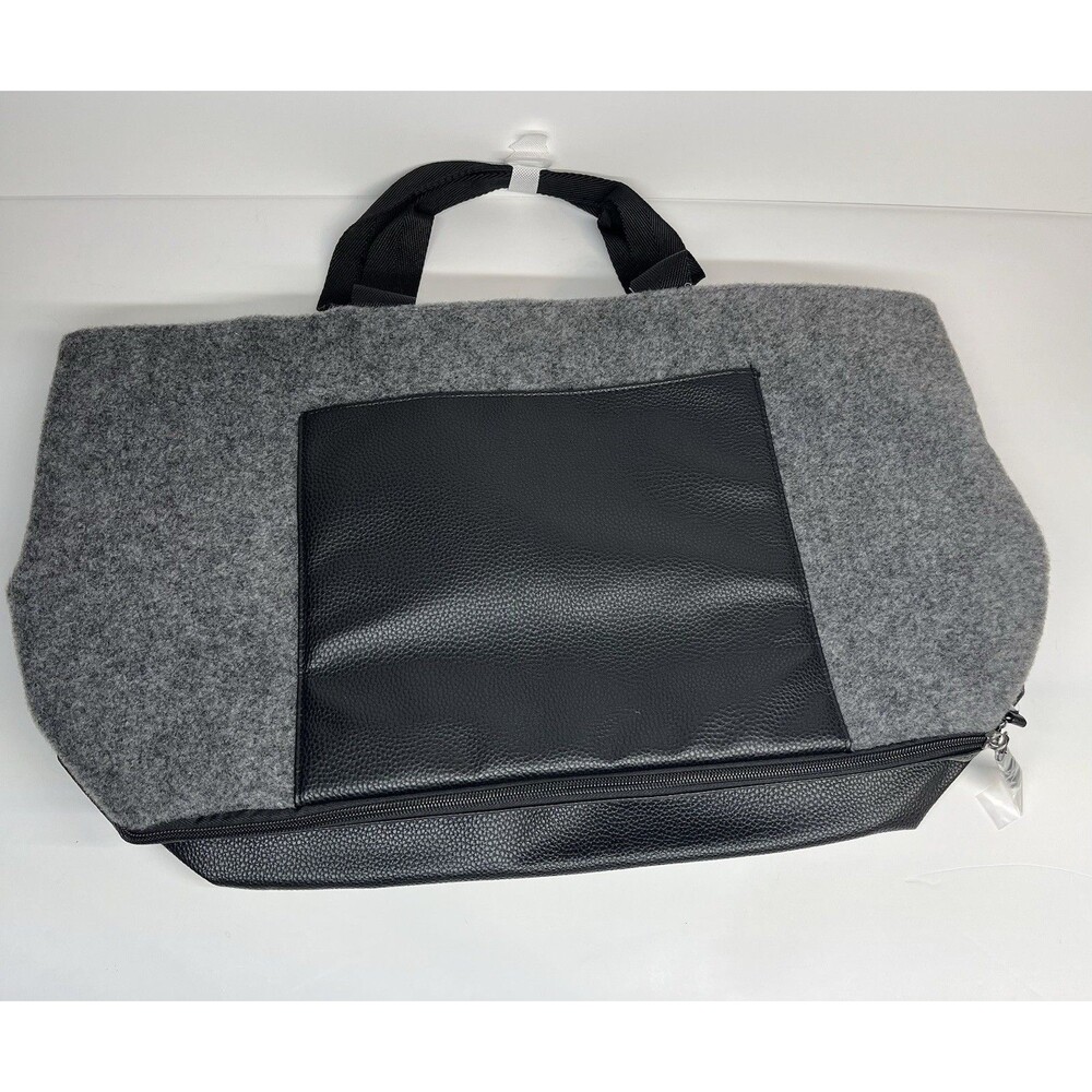 Designer Shoe Warehouse DSW 22x16 Tote Bag Shoe Faux Wool Fleece Gray Black NWOT